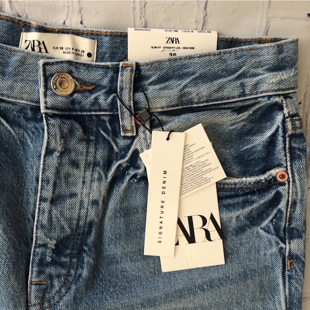 NEW Straight ZARA High Rise Light Wash Denim Women's Sz 6 Coastal Cowgirl Jeans - Picture 13 of 16
